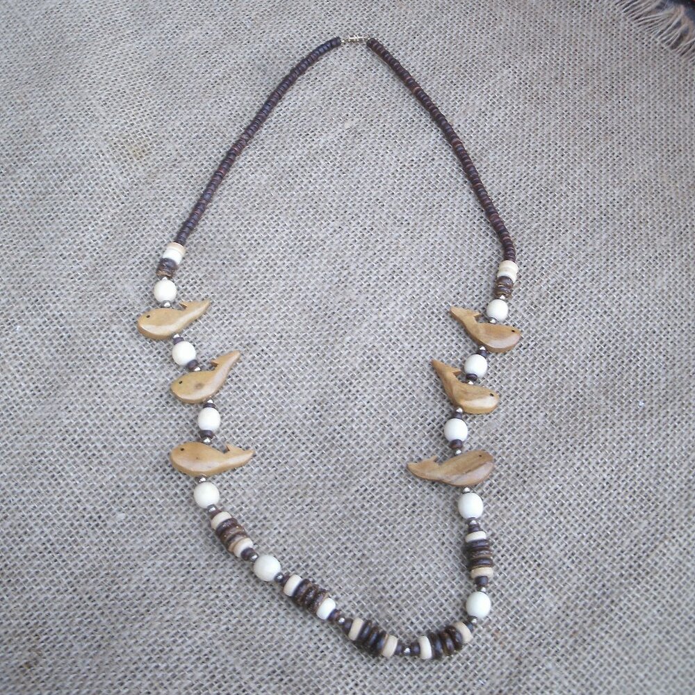 Vintage Handmade Wood Whale Necklace